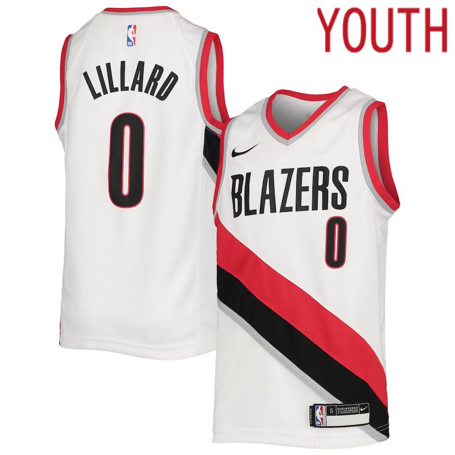 Youth Portland Trail Blazers #0 Damian Lillard Nike White Association Edition Swingman NBA Jersey->customized nba jersey->Custom Jersey